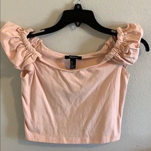 Light baby pink crop top with puffy sleeve